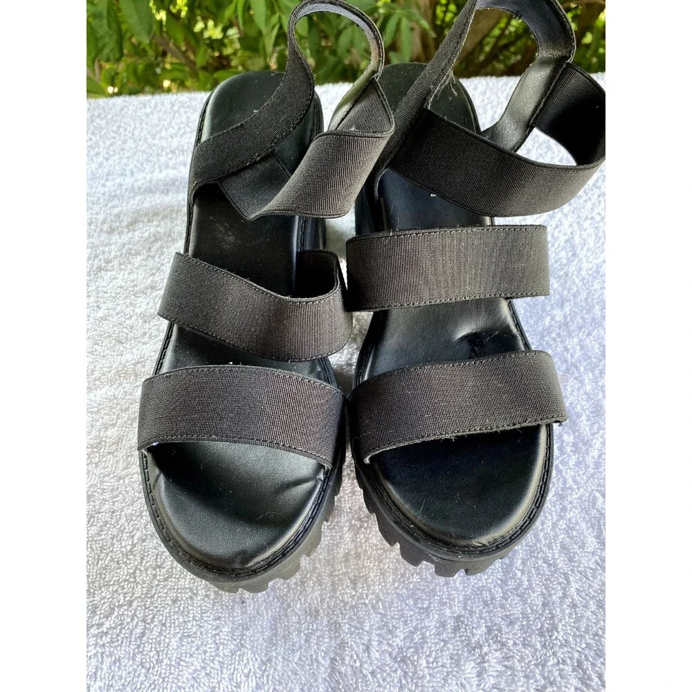 Madden Girl G-Spell Womens Sz 9M Black Open Toe Stretchy Straps Block Heel Shoes